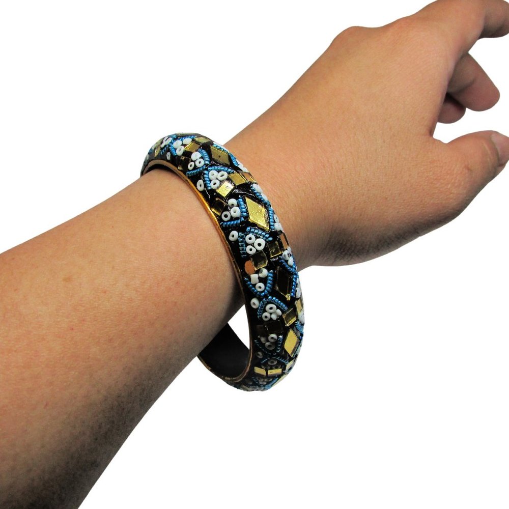 Artisanal Vintage Bohemian Handmade Beaded Clay Bangle from India c. 1980's